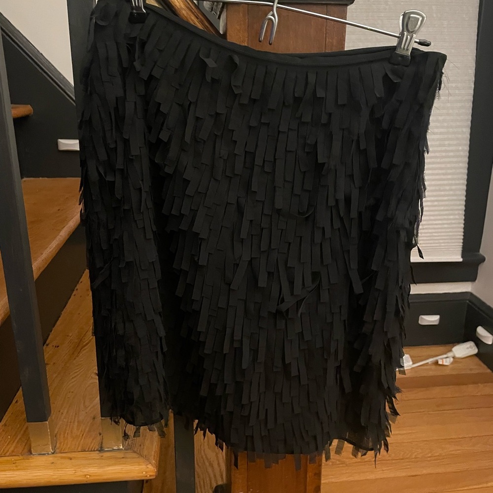 Ann Taylor Chiffon Black Fringe Mini Skirt